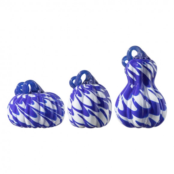 glitzhome Glitzhome S/3 Blue/White Glass Pumpkin & Gourd Decor