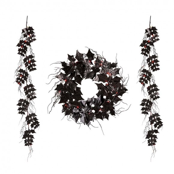 glitzhome Glitzhome S/3 Lighted Halloween Bat Garland and Wreath