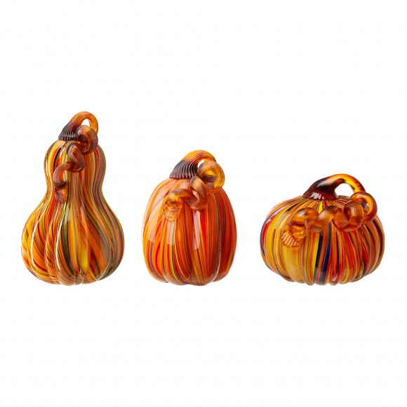 Glitzhome Glitzhome S/3 Multi Striped Glass Pumpkin & Gourd