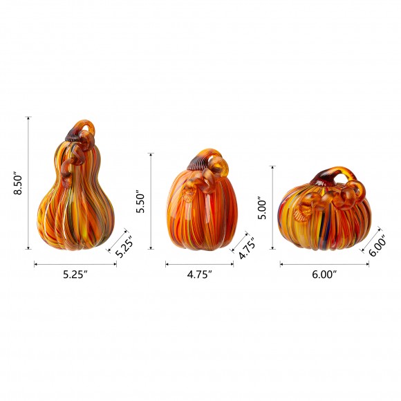 Glitzhome Glitzhome S/3 Multi Striped Glass Pumpkin & Gourd