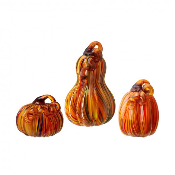 glitzhome Glitzhome S/3 Multi Striped Glass Pumpkin & Gourd Decor