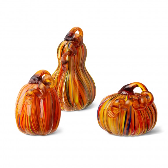 glitzhome Glitzhome S/3 Multi Striped Glass Pumpkin & Gourd