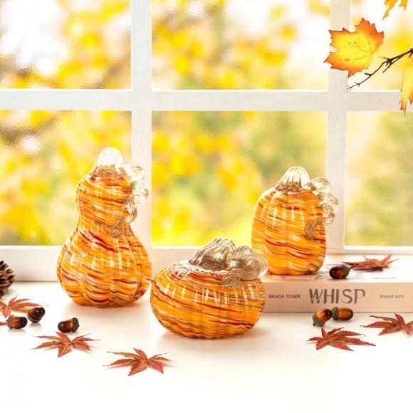 Glitzhome Glitzhome S/3 Multi Stripes Glass Pumpkin & Gourd Decor