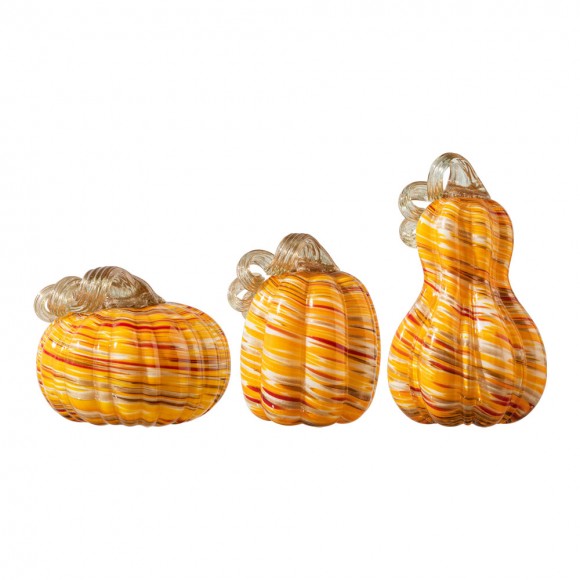 glitzhome Glitzhome S/3 Multi Stripes Glass Pumpkin & Gourd Decor