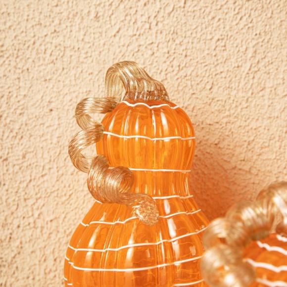 Glitzhome Glitzhome S/3 Orange/White Lines Glass Pumpkin & Gourd Decor