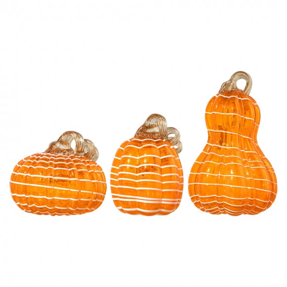 glitzhome Glitzhome S/3 Orange/White Lines Glass Pumpkin & Gourd Decor