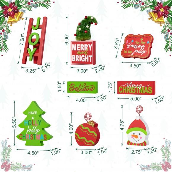 Glitzhome Glitzhome Set Of 11 Christmas Wooden Word Signs And Fabric Santa Tiered Tray Set Table Decor