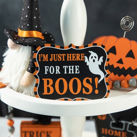 Glitzhome Glitzhome Set Of 11 Halloween Wooden Word Signs And Fabric Gnome Tiered Tray Set Table Décor
