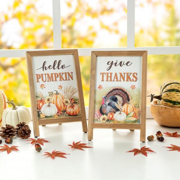 Glitzhome Glitzhome Set Of 2 12"H Fall & Thanksgiving Wooden Easel Table Décor