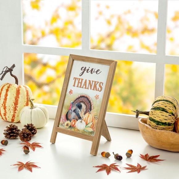 Glitzhome Glitzhome Set Of 2 12"H Fall & Thanksgiving Wooden Easel Table Décor