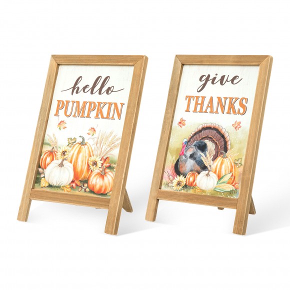 glitzhome Glitzhome Set of 2 12"H Fall & Thanksgiving Wooden Easel Table Décor