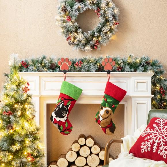 Glitzhome Glitzhome Set Of 2 20.5"L Hooked Stocking Dog & Cat
