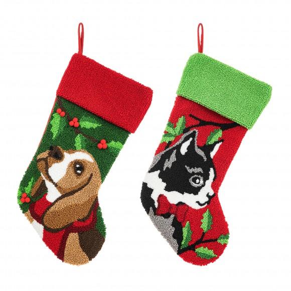glitzhome Glitzhome Set of 2 20.5"L Hooked Stocking Dog & Cat