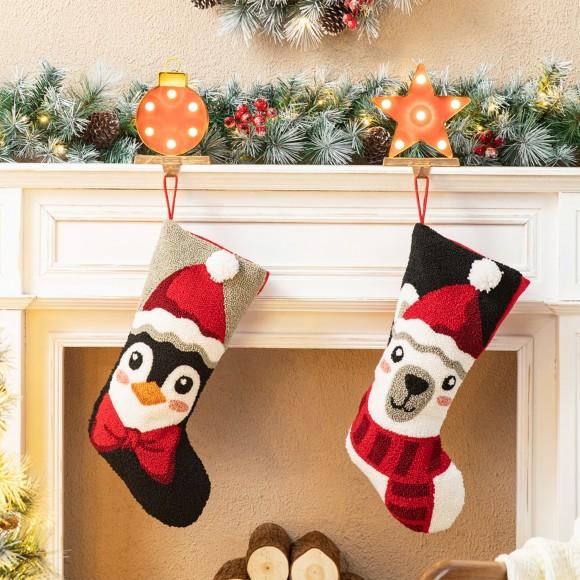 Glitzhome Glitzhome Set Of 2 20.5"L Hooked Stocking Polar Bear & Penguin
