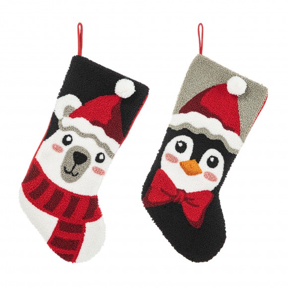 glitzhome Glitzhome Set of 2 20.5"L Hooked Stocking Polar Bear & Penguin