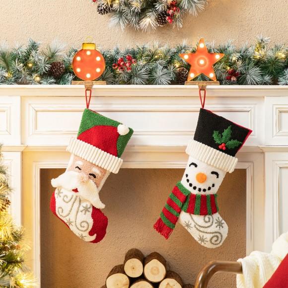 Glitzhome Glitzhome Set Of 2 20.5"L Hooked Stocking Santa & Snowman