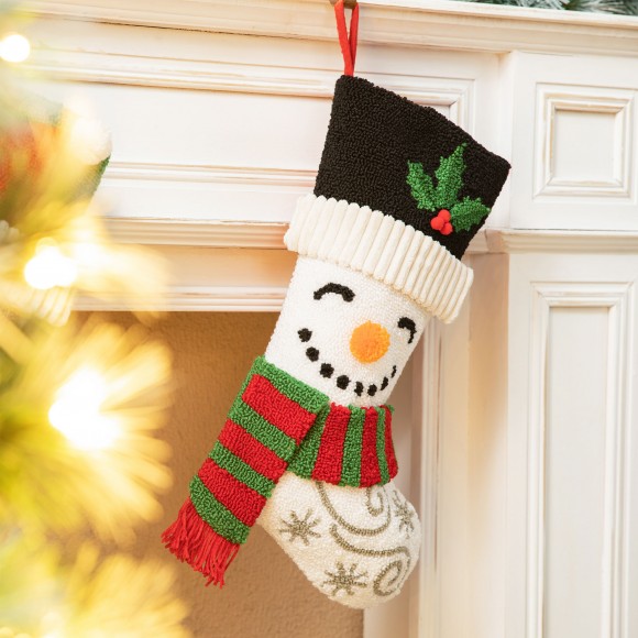 Glitzhome Glitzhome Set Of 2 20.5"L Hooked Stocking Santa & Snowman