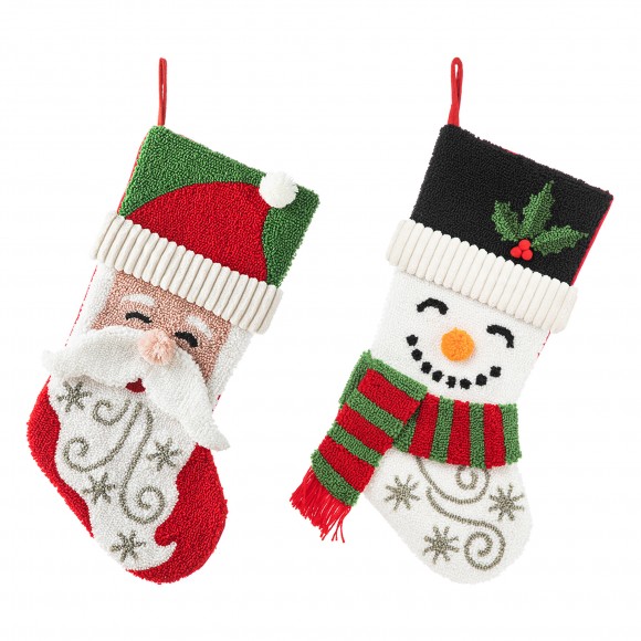 glitzhome Glitzhome Set of 2 20.5"L Hooked Stocking Santa & Snowman