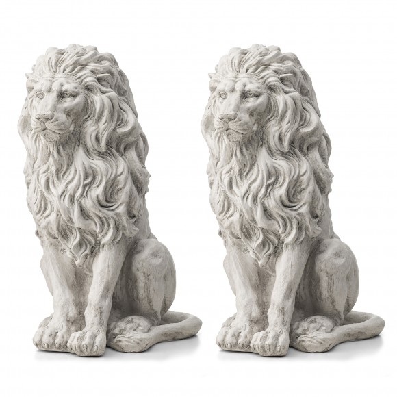 glitzhome Glitzhome Set of 2 -20.75"H MGO White Guardian Sitting Statue