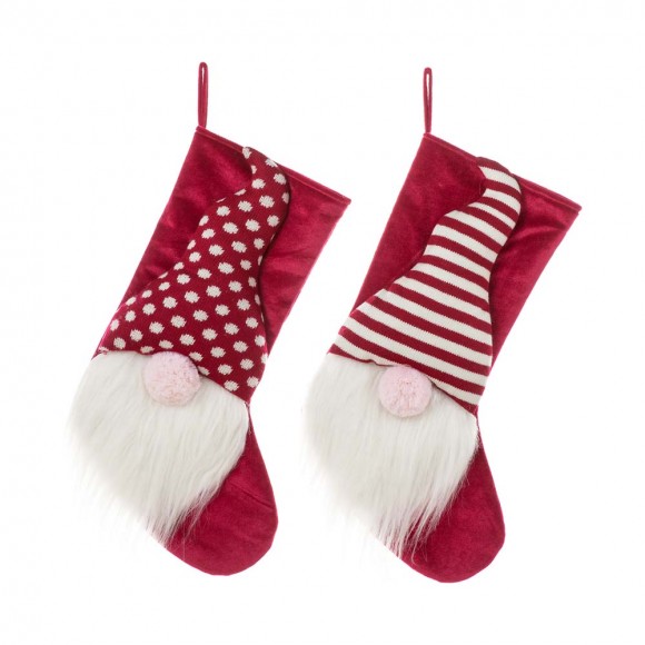 glitzhome Glitzhome Set of 2 21.75"H 3D Fabric Christmas Gnome Stripes & Dots Stocking