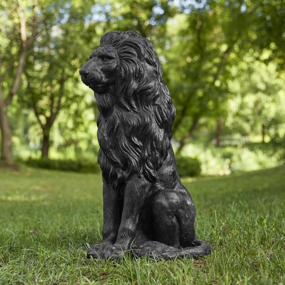 Glitzhome Glitzhome Set Of 2 -27.75"H Oversized MGO Black Guardian Sitting Lion Garden Statue
