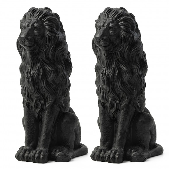 glitzhome Glitzhome Set of 2 -27.75"H Oversized MGO Black Guardian Sitting Lion Garden Statue
