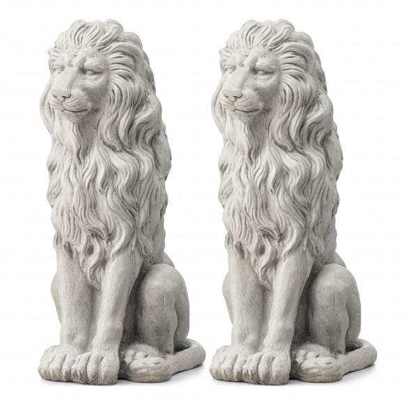 glitzhome Glitzhome Set of 2 -27.75"H Oversized MGO White Guardian Sitting Lion Garden Statue