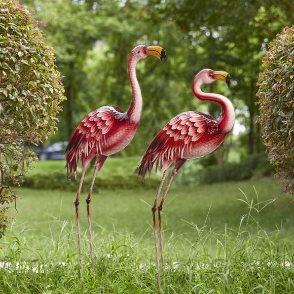 Glitzhome Glitzhome Set Of 2 -35.25"H/38"H Metal Standing Flamingo Garden Statue With Stakes (KD)
