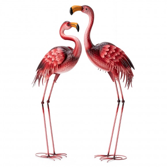 glitzhome Glitzhome Set of 2 -35.25"H/38"H Metal Standing Flamingo Garden Statue with Stakes (KD)