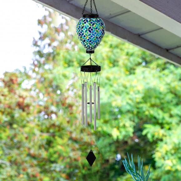 Glitzhome Glitzhome Set Of 2 - 37"H Solar Lighted Metal And Glass Mosaic Windchime