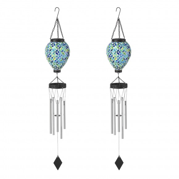 glitzhome Glitzhome Set of 2 - 37"H Solar Lighted Metal and Glass Mosaic Windchime