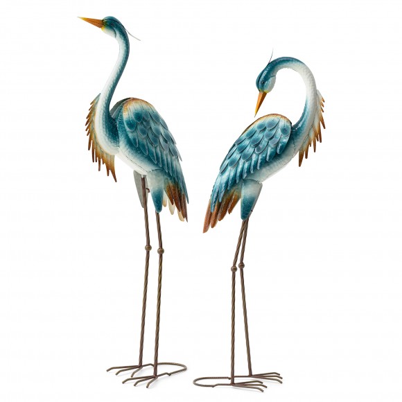glitzhome Glitzhome Set of 2 -38.25"H/39.25"H Metal Standing Crane Garden Statue with Stakes(KD)