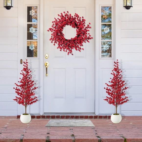 Glitzhome Glitzhome Set Of 2 41"H Christmas Berry Porch Tree