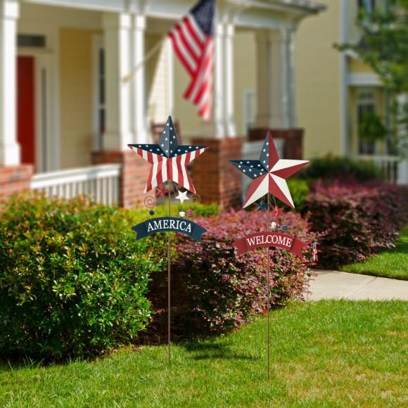 Glitzhome Glitzhome Set Of 2 42"H Patriotic/Americana Star Yard Stake