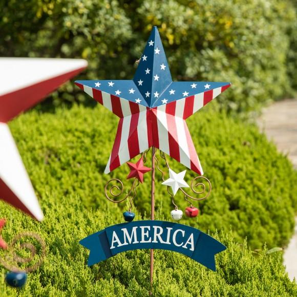 Glitzhome Glitzhome Set Of 2 42"H Patriotic/Americana Star Yard Stake