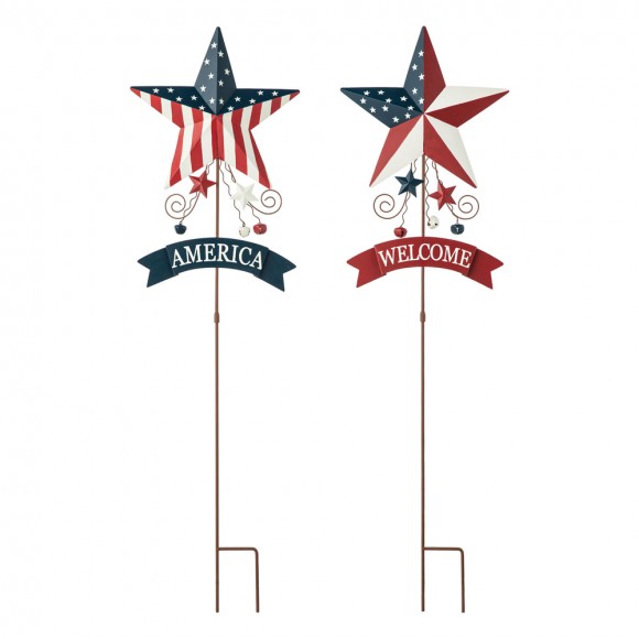 glitzhome Glitzhome Set of 2 42"H Patriotic/Americana Star Yard Stake