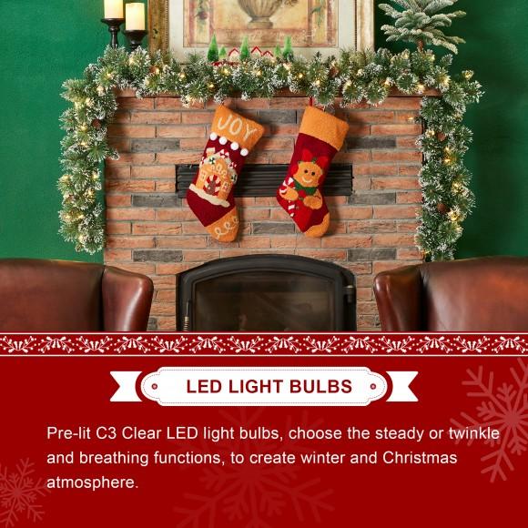 Glitzhome Glitzhome Set Of 2 6ft Pre-Lit Frosted Greenery Pinecones Christmas Garland With 35 C3 Clear LED Lights And Timer Three Function