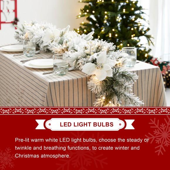 Glitzhome Glitzhome Set Of 2 6ft Pre-Lit Snow Flocked Greenery Pine Poinsettia Christmas Garland With 50 Warm White Lights With Timer Three Function