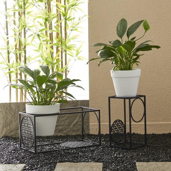 Glitzhome Glitzhome Set Of 2 Black Metal Wire Rectangular Nesting Planter Stand