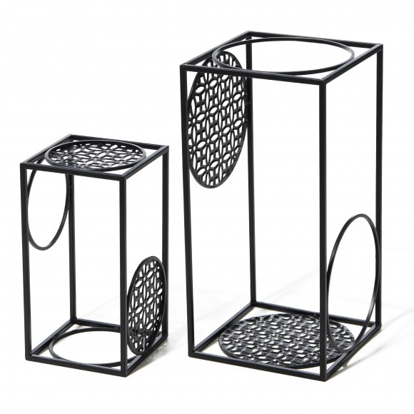 glitzhome Glitzhome Set of 2 Black Metal Wire Rectangular Nesting Planter Stand