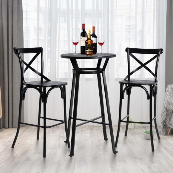 Glitzhome Glitzhome Set Of 2 Black Steel Bar Chairs And A Round Top Pub Table (3-Piece)