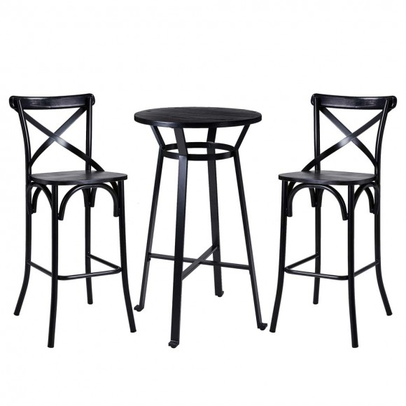 glitzhome Glitzhome Set of 2 Black Steel Bar Chairs and a Round Top Pub Table (3-Piece)