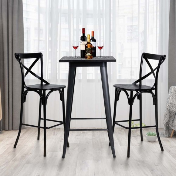 Glitzhome Glitzhome Set Of 2 Black Steel Bar Chairs And A Square Top Pub Table (3-Piece)