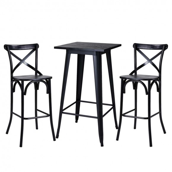 glitzhome Glitzhome Set of 2 Black Steel Bar Chairs and a Square Top Pub Table (3-Piece)