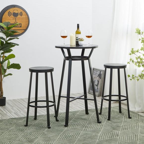 Glitzhome Glitzhome Set Of 2 Black Steel Bar Stool With Round Elm Wood Top