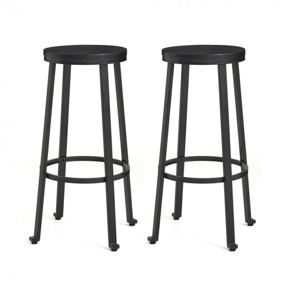 glitzhome Glitzhome Set of 2 Black Steel Bar Stool with Round Elm Wood Top