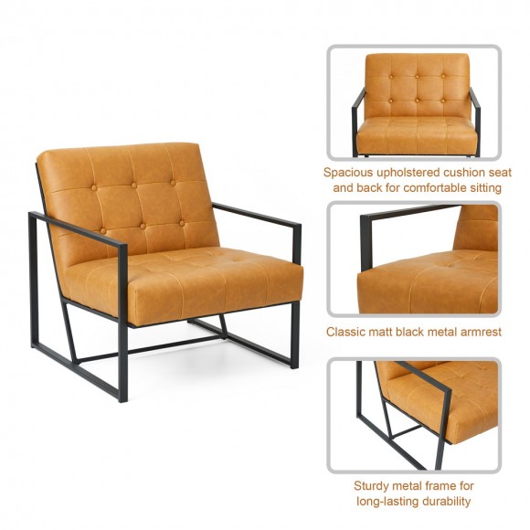 Glitzhome Glitzhome Set Of 2 Camel PU Leather Button-tufted Accent Arm Chair With Black Metal Frame