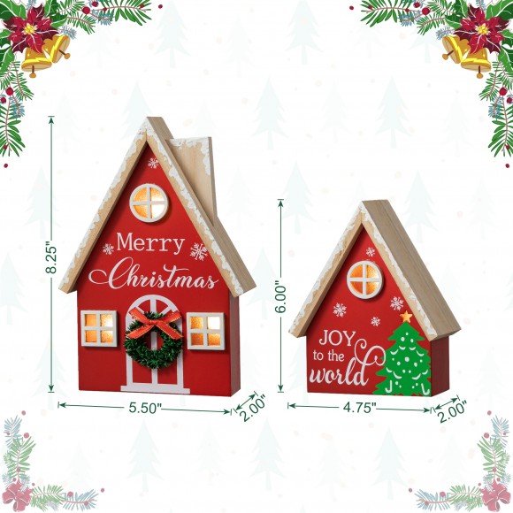 Glitzhome Glitzhome Set Of 2 Christmas Lighted Wooden House Table Decor