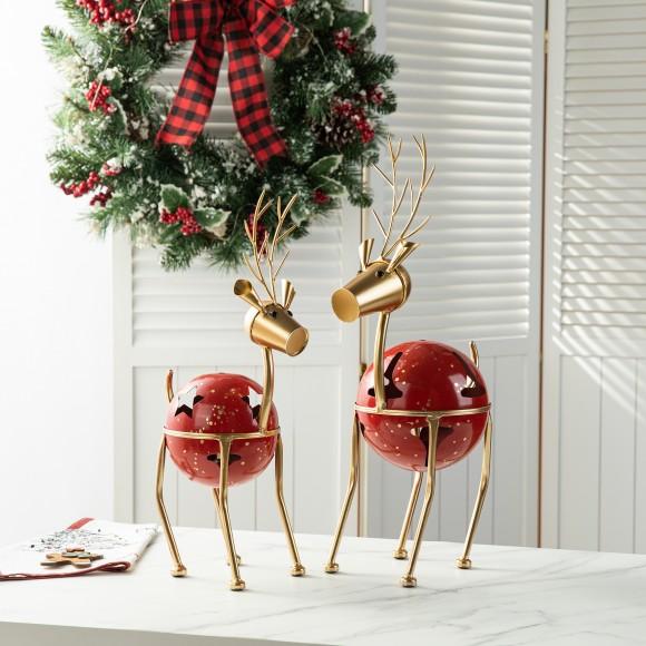 Glitzhome Glitzhome Set Of 2 Christmas Metal Bells Reindeer Table Decor Or Floor Decor