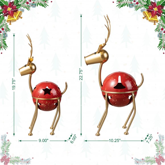 Glitzhome Glitzhome Set Of 2 Christmas Metal Bells Reindeer Table Decor Or Floor Decor
